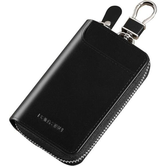 Leather car key case keychain wallet card holder organizer pouch with zipper for - Picture 7 of 7